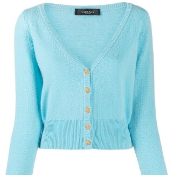 Versace v-neck cardigan Medusa head buttons cashmere sweater in blue